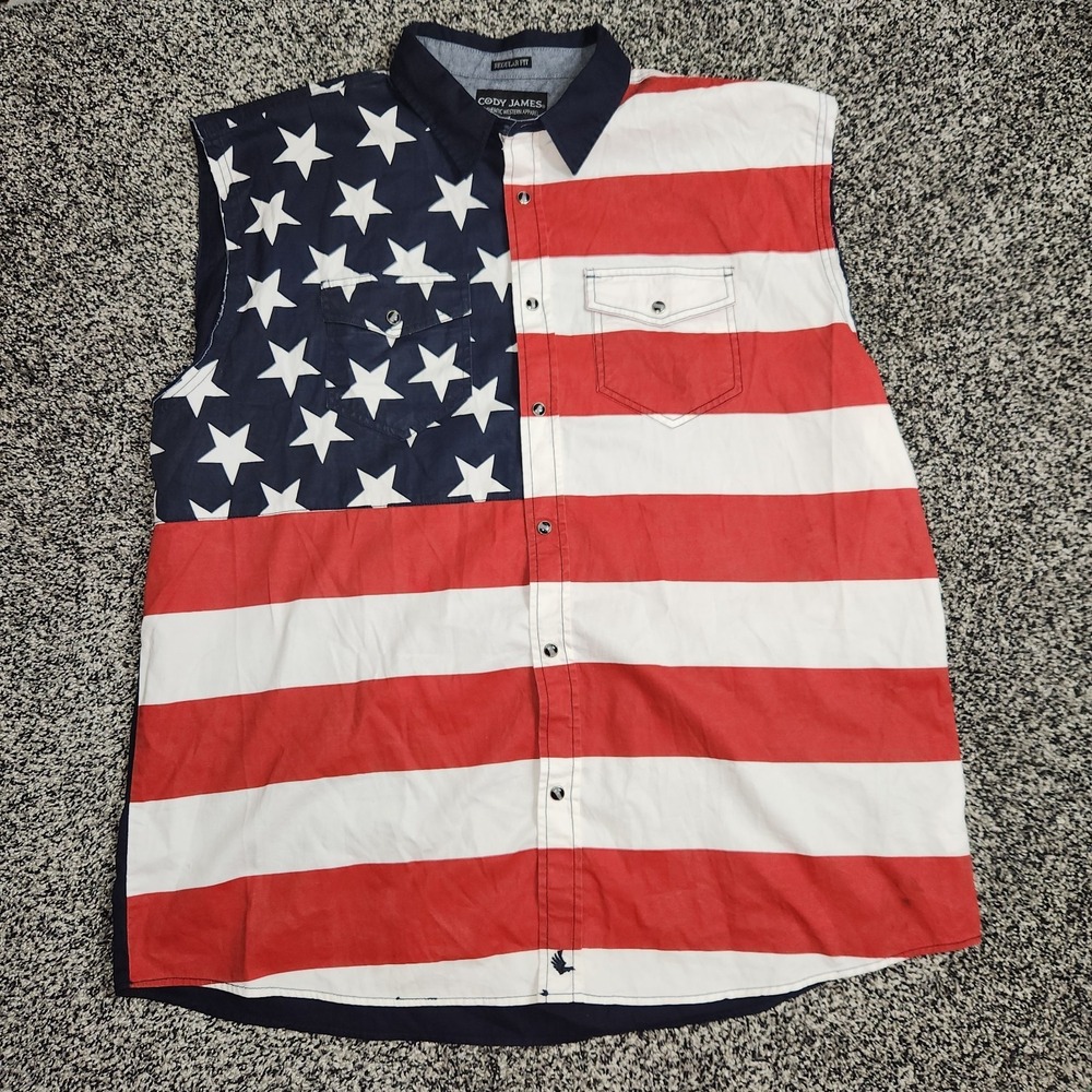 Cody James American Flag Cut Off Tank Top Snap Men Xl Western Hillbilly 4th July - Picture 3 of 9
